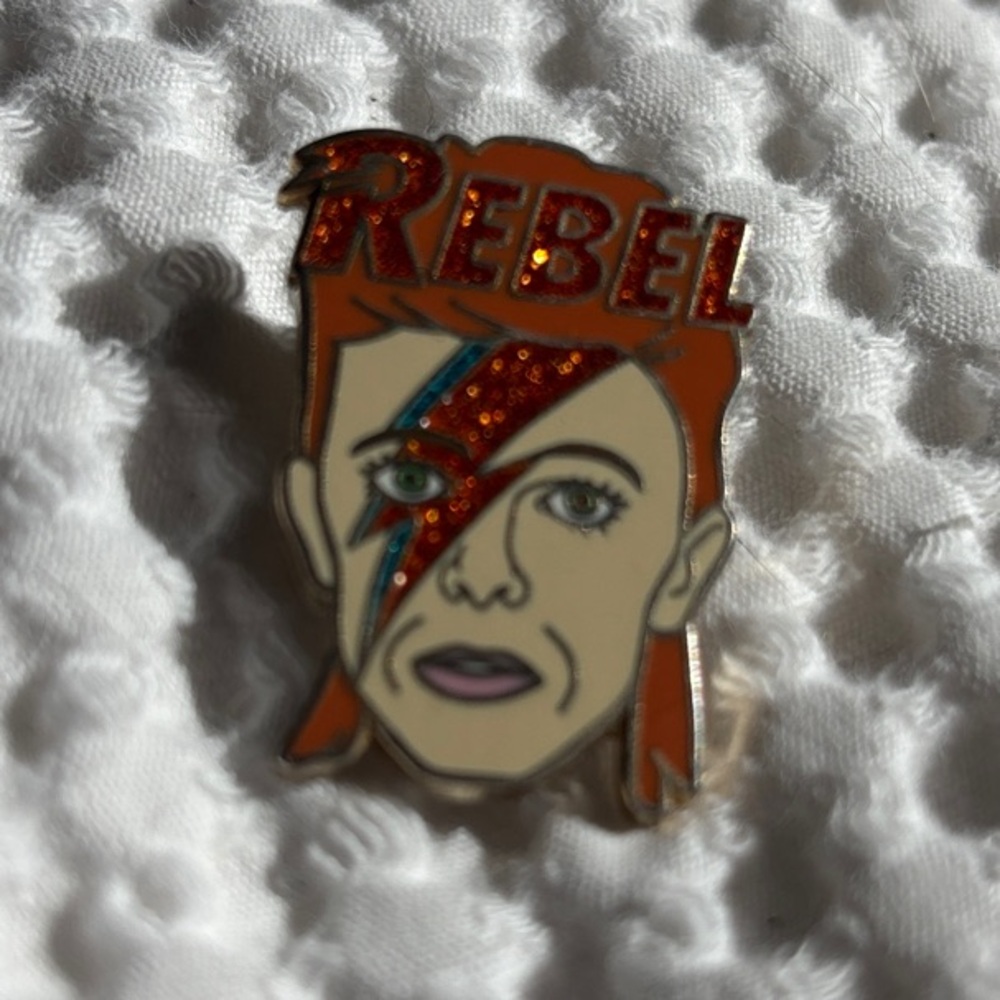 David Bowie Rebel Enamel Pin with Red and Orange Accents